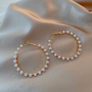New Pearl Loop Earrings Trendy Exaggerated Elegant Large Earrings‎